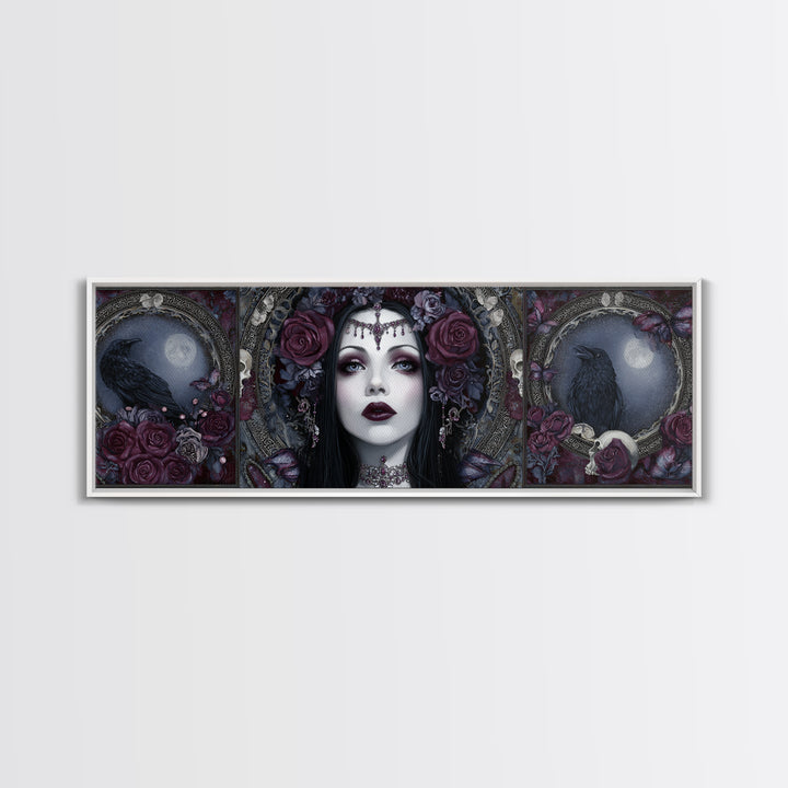 Vampire Inspired Portrait with Pale Skin and Canvas Print, Gothic Art, Canvas Painting, Living Room Decor, Fine Art, Gothic, GOT-3x1-98
