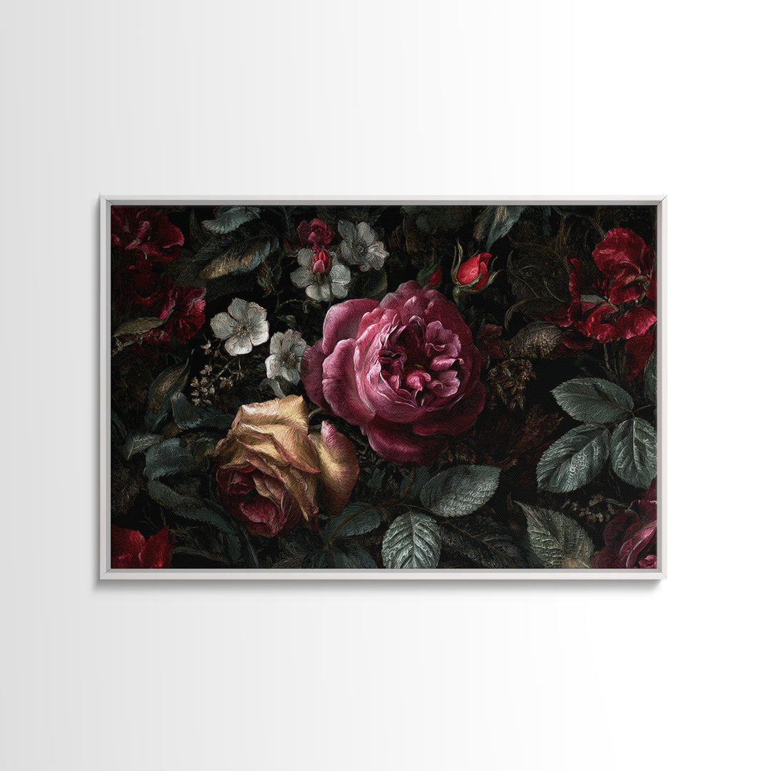 Dark Floral Wallpaper Pattern Framed Canvas Print, Gothic Art, Canvas Painting, Living Room Decor, Gothic, Fine Art Print, GOT-3x2-41