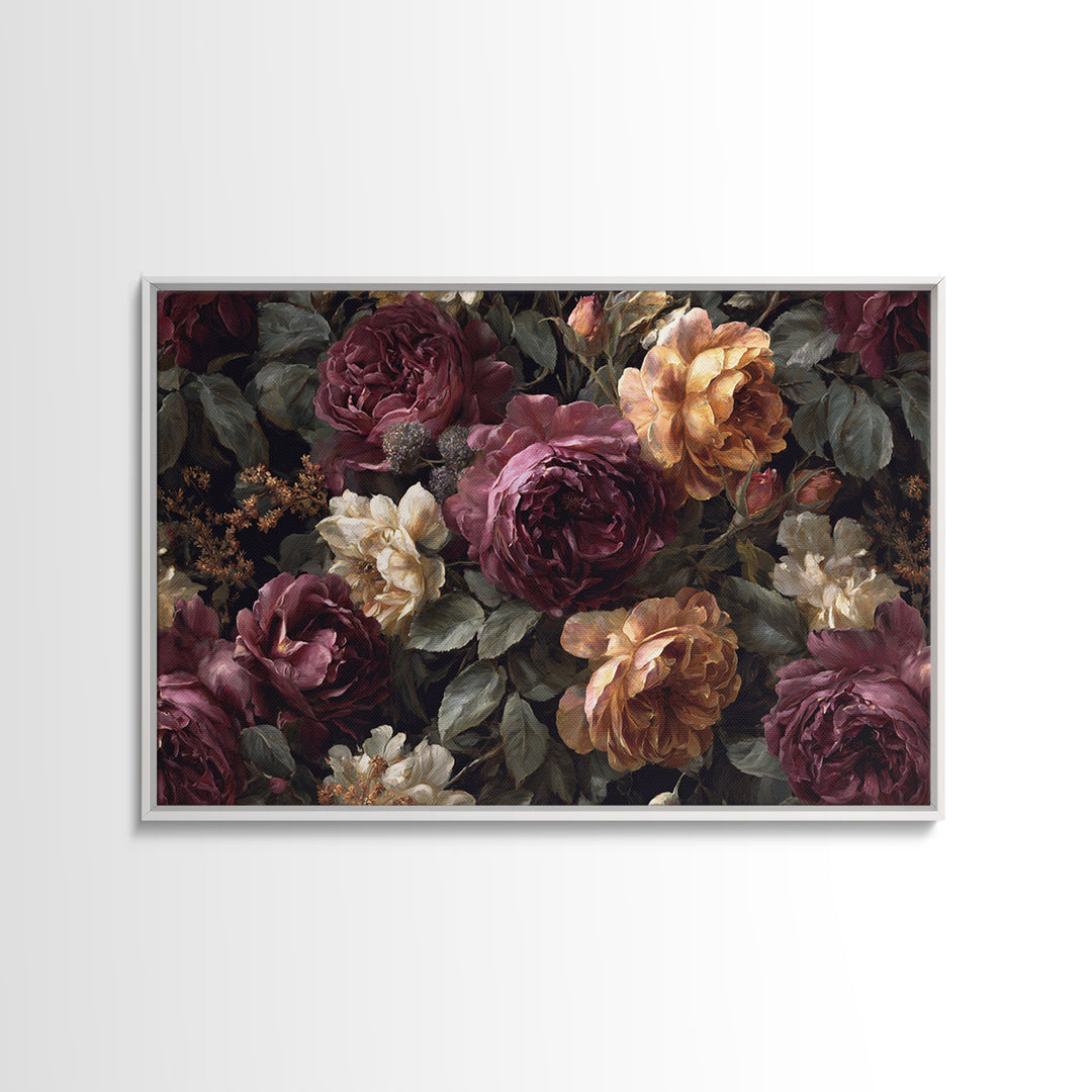 Dark Floral Wallpaper Pattern Framed Canvas Print, Gothic Art, Canvas Painting, Living Room Decor, Gothic, Fine Art Print, GOT-3x2-65