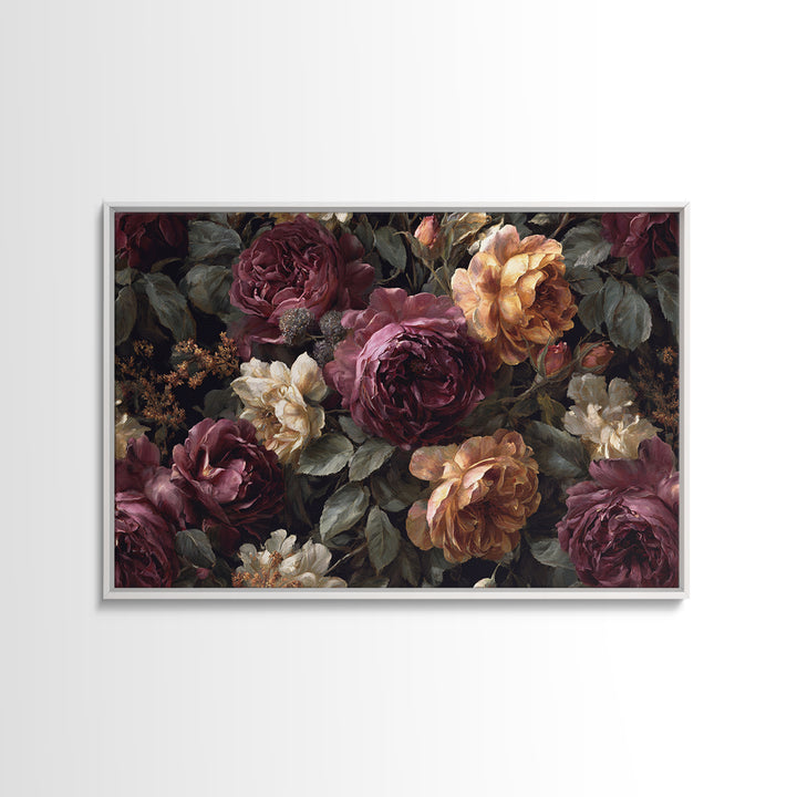 Dark Floral Wallpaper Pattern Framed Canvas Print, Gothic Art, Canvas Painting, Living Room Decor, Gothic, Fine Art Print, GOT-3x2-65
