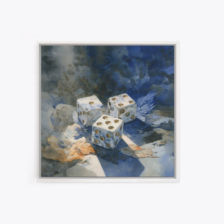 Tabletop Dice Rolling Through Dramatic Light Canvas Print, Game Room Art, Girly Wall Art, Game Room Decor, Fine Art, Play, GRA-1x1-17