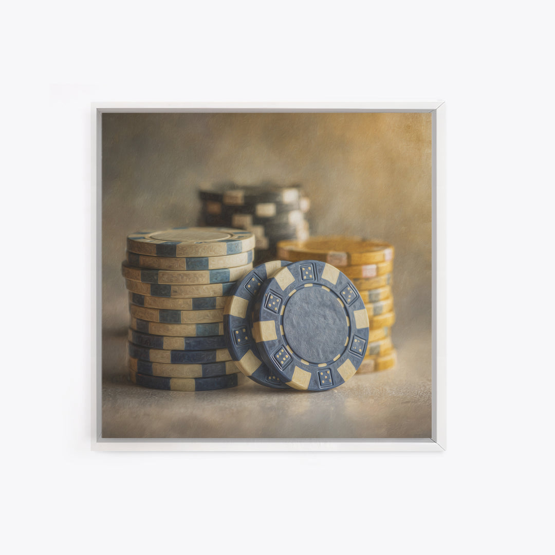 Poker Chips Stacked Like Casino Still Life Canvas Print, Game Room Art, Black Woman Art, Game Room Decor, Fine Art, Play, GRA-1x1-31