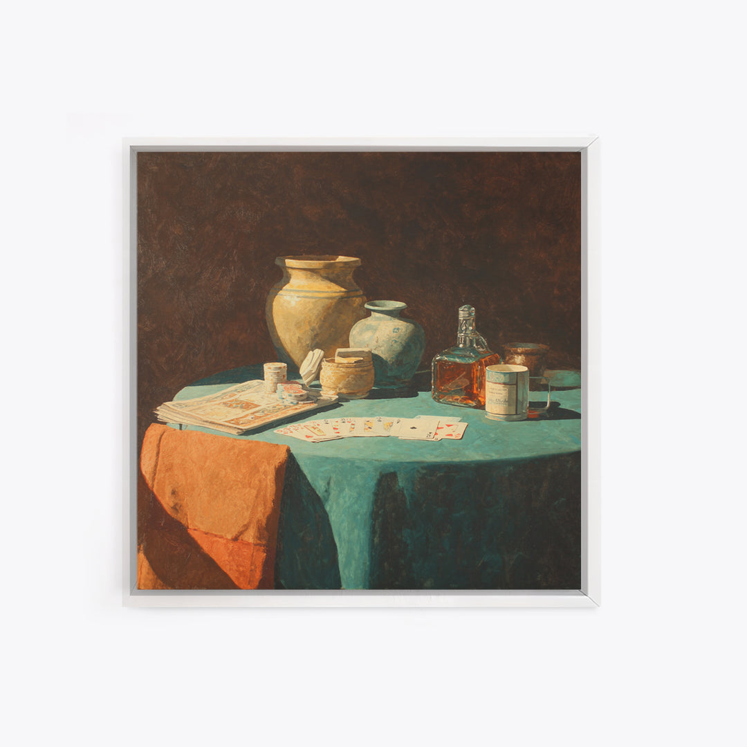 Blackjack Table Still Life Without Words Framed Canvas Print, Game Room Art, Modern Wall Art, Game Room Decor, Fine Art, Play, GRA-1x1-44