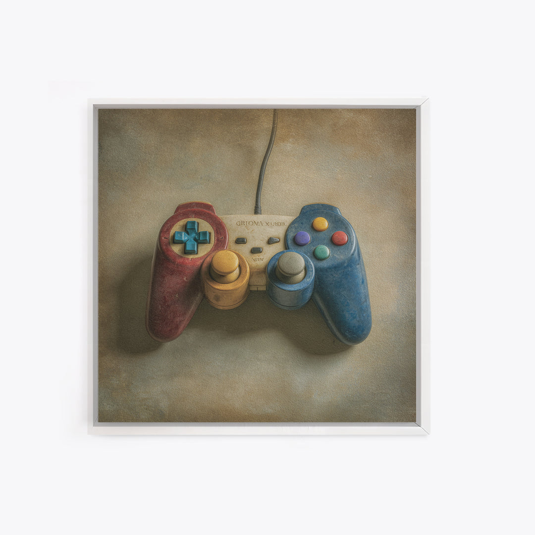 Old School Game Controller Framed Canvas Print, Game Room Art, Living Room Art, Game Room Decor, Watercolor Art, Play, GRA-1x1-6