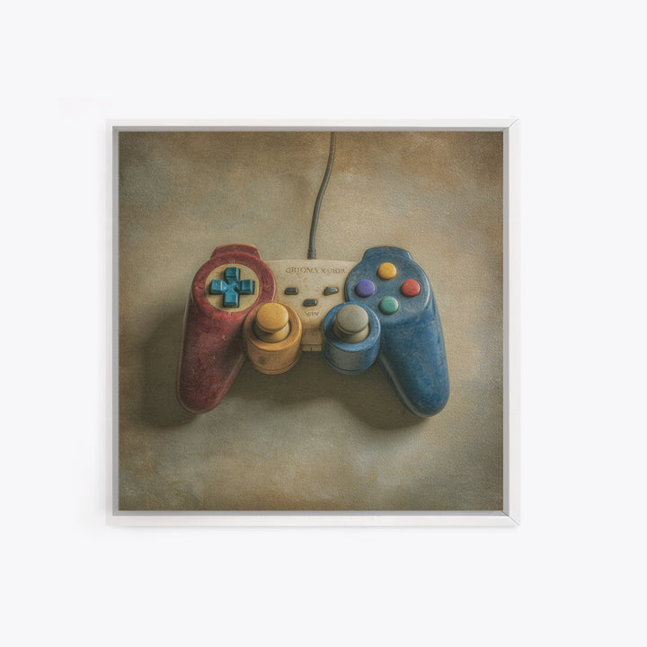 Old School Game Controller Framed Canvas Print, Game Room Art, Living Room Art, Game Room Decor, Watercolor Art, Play, GRA-1x1-6
