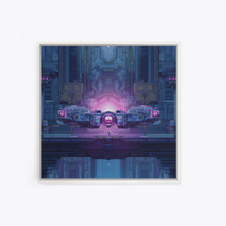 Arcade Spaceship Pixel Art Scene Framed Canvas Print, Game Room Art, Gallery Decor, Game Room Decor, Fine Art, Play, GRA-1x1-67