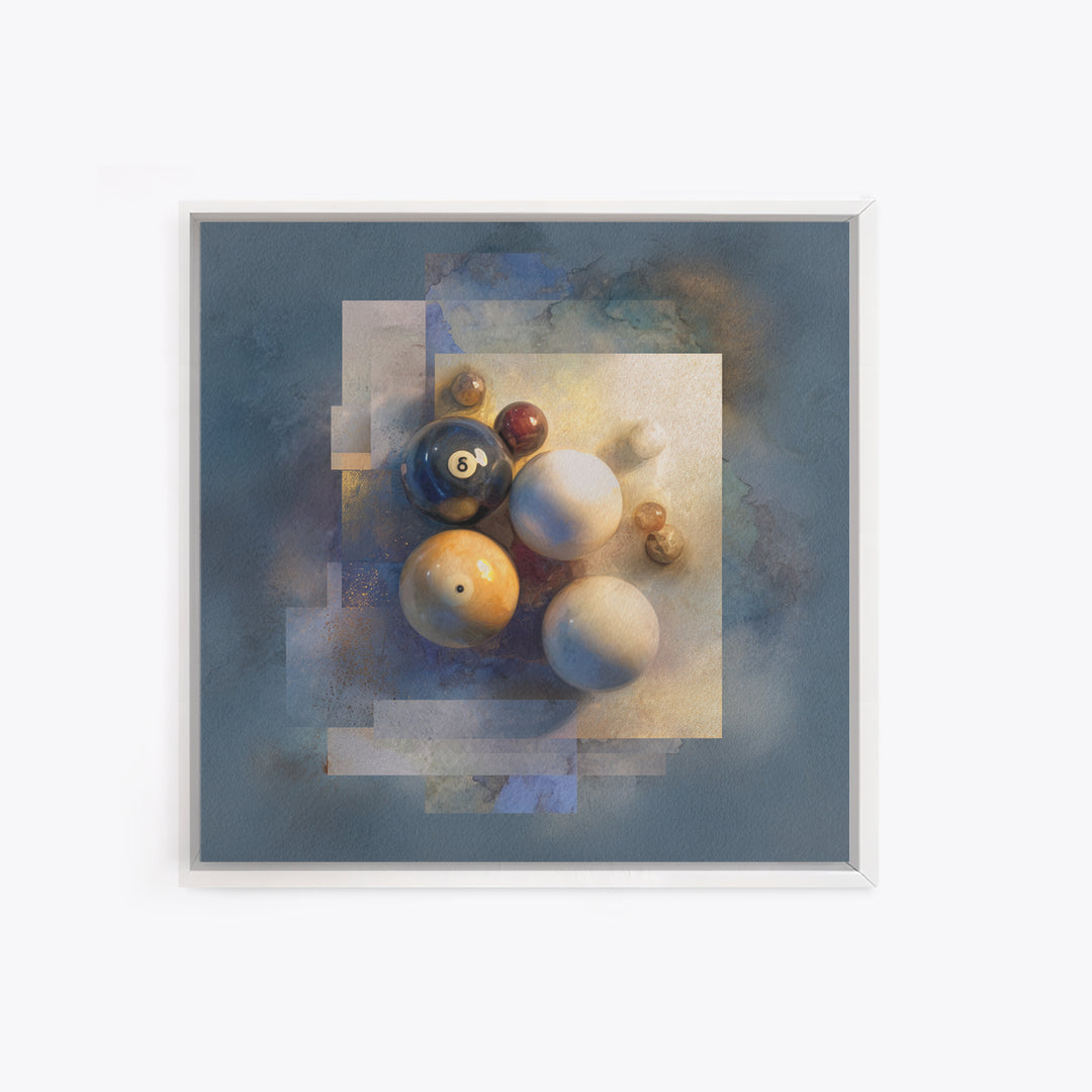 Billiards Eight Ball Framed Canvas Print, Game Room Art, Whimsical Wall Art, Game Room Decor, Fine Art, Play, Minimalist Decor, GRA-1x1-74