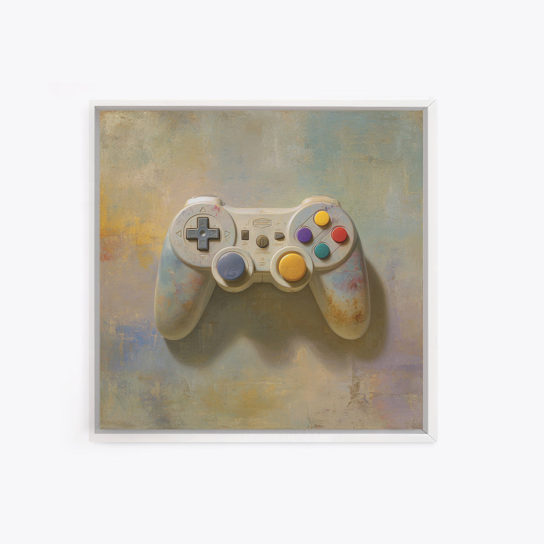 Old School Game Controller Framed Canvas Print, Game Room Art, Gallery Decor, Game Room Decor, Fine Art, Play, Contemporary Art, GRA-1x1-78