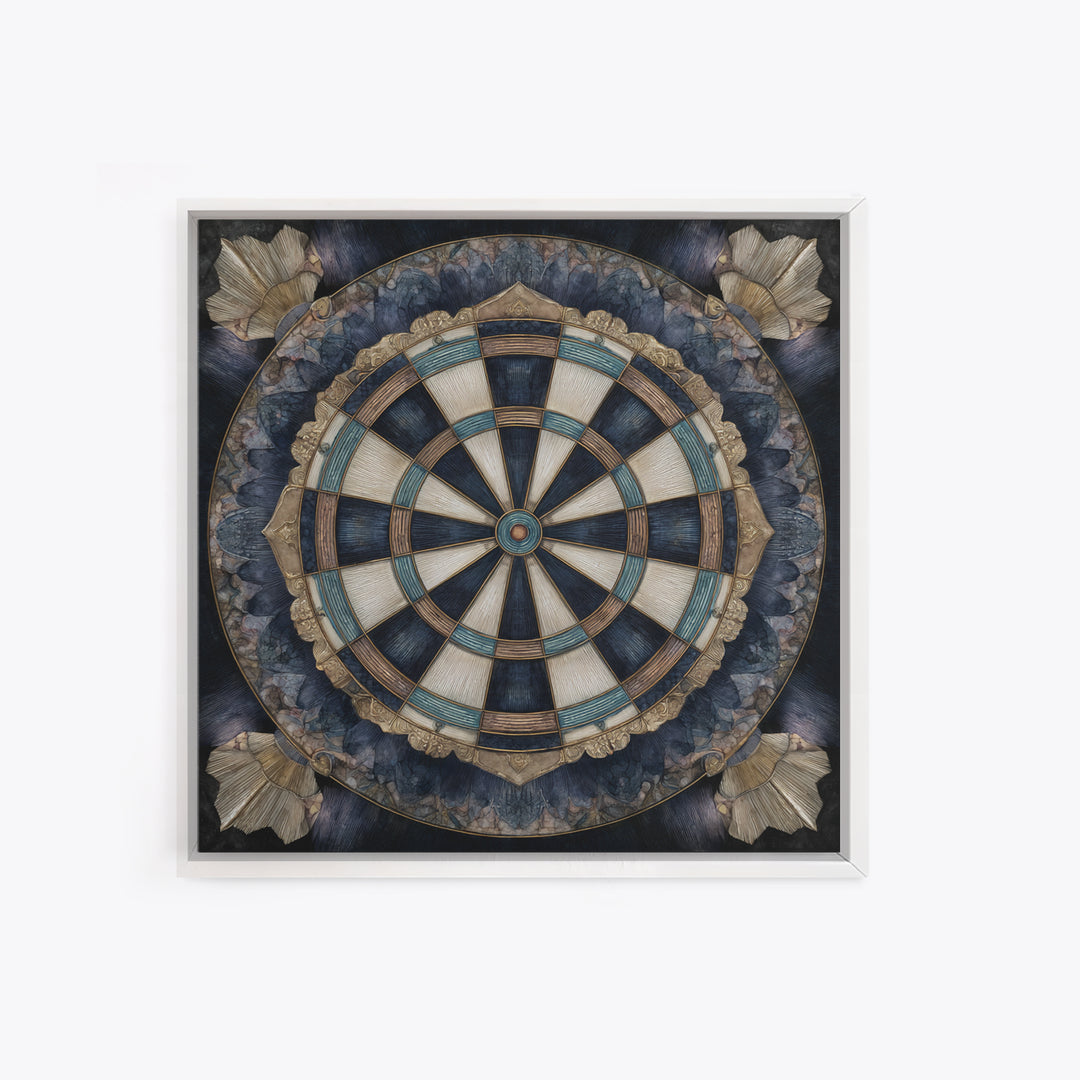 Dartboard Bullseye with Dynamic Motion Framed Canvas Print, Game Room Art, Black Art, Game Room Decor, Fine Art, Play, GRA-1x1-8