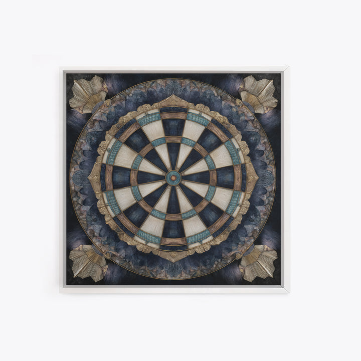 Dartboard Bullseye with Dynamic Motion Framed Canvas Print, Game Room Art, Black Art, Game Room Decor, Fine Art, Play, GRA-1x1-8