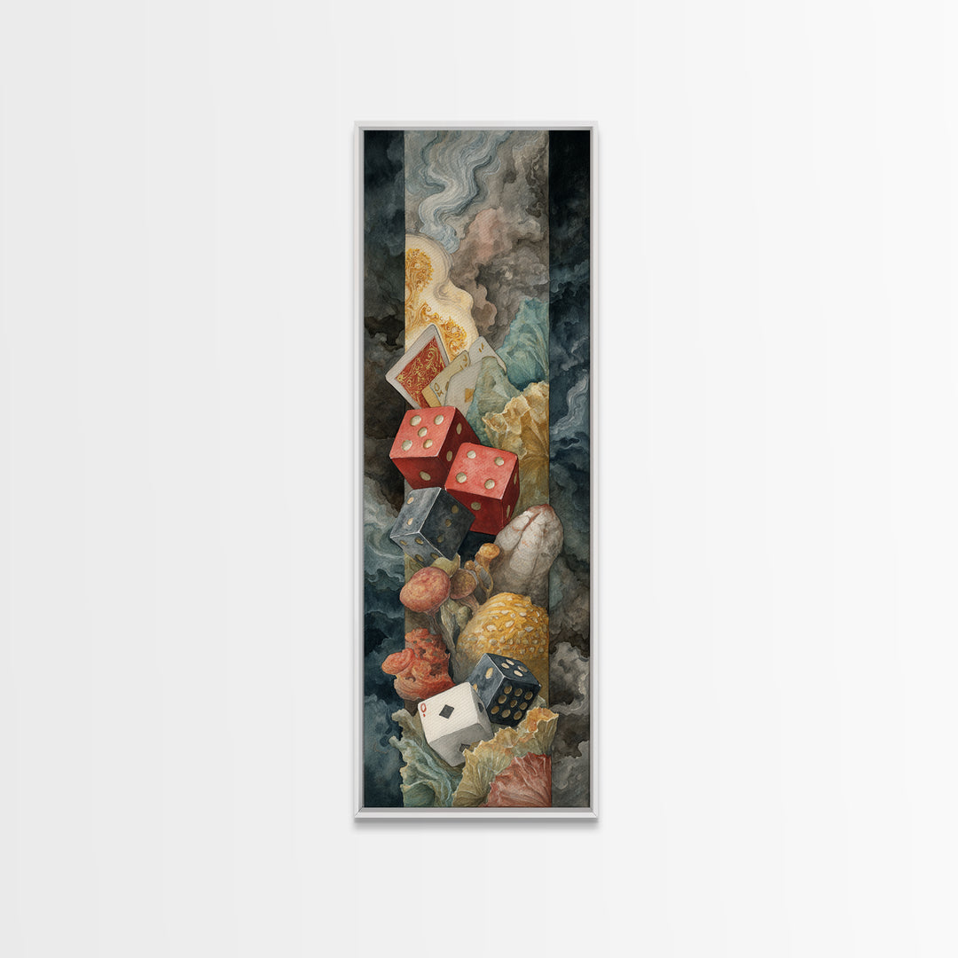 Playing Cards and Dice Framed Canvas Print, Game Room Art, Home Decor, Game Room Decor, Abstract Art, Play, Wall Art Set, GRA-1x3-15