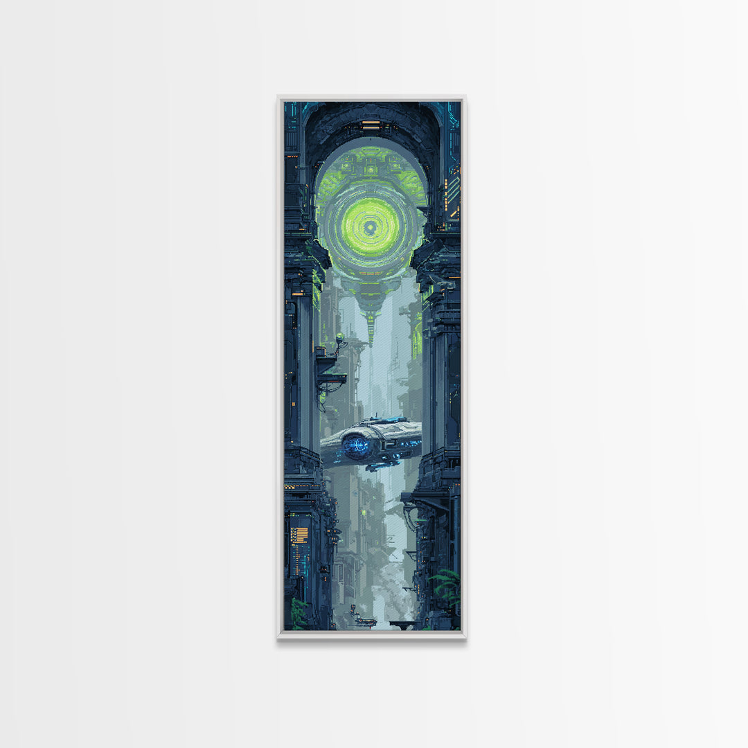 Arcade Spaceship Pixel Art Scene Canvas Print, Game Room Art, Contemporary Art, Game Room Decor, Play, Bedroom Wall Art, GRA-1x3-7
