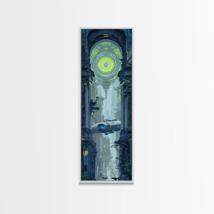 Arcade Spaceship Pixel Art Scene Canvas Print, Game Room Art, Contemporary Art, Game Room Decor, Play, Bedroom Wall Art, GRA-1x3-7