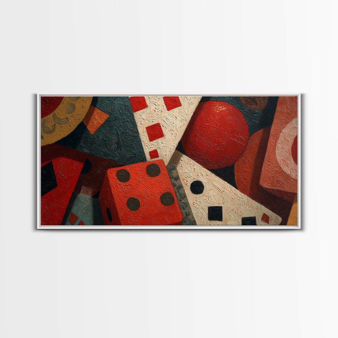 Playing Cards and Dice Framed Canvas Print, Game Room Art, Canvas Wall Art, Game Room Decor, Watercolor Art, Play, GRA-2x1-23