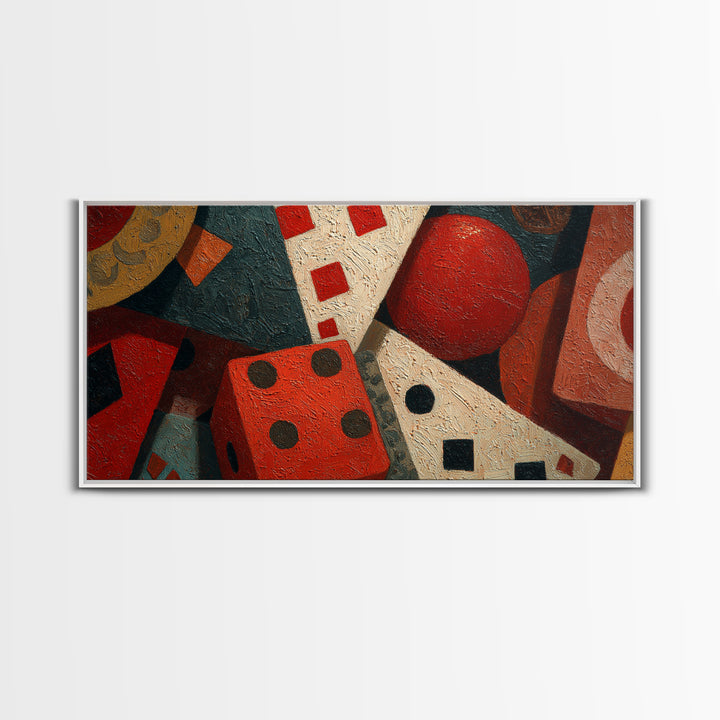 Playing Cards and Dice Framed Canvas Print, Game Room Art, Canvas Wall Art, Game Room Decor, Watercolor Art, Play, GRA-2x1-23