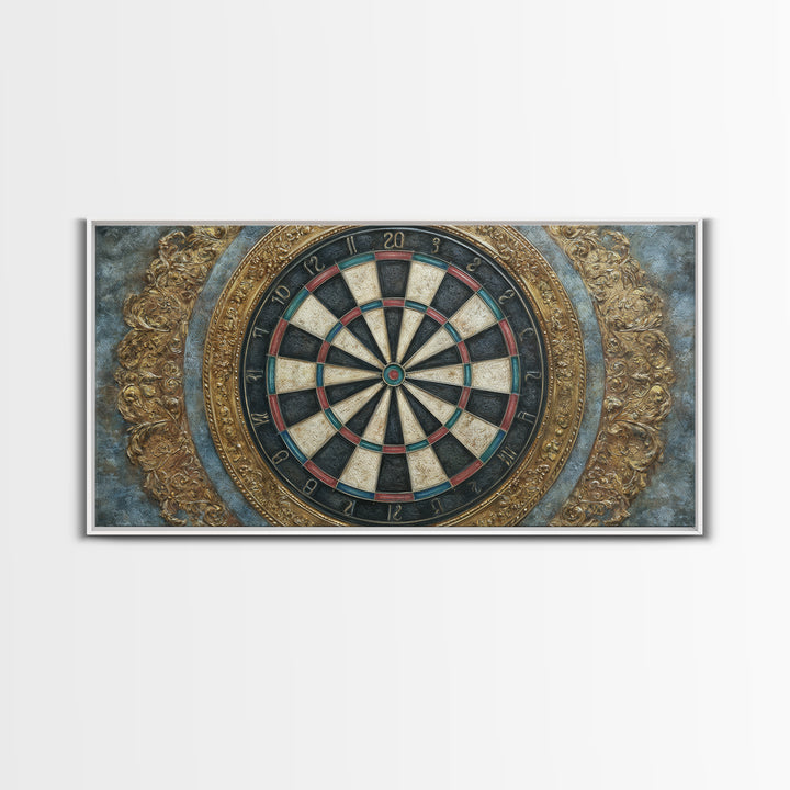 Dartboard Bullseye with Dynamic Motion Framed Canvas Print, Game Room Art, Minimalist Decor, Game Room Decor, Fine Art, Play, GRA-2x1-28