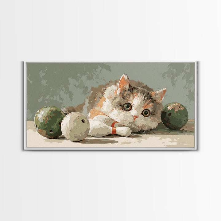 Bowling Ball and Pins Framed Canvas Print, Game Room Art, Art Print, Game Room Decor, Fine Art, Play, Canvas Art, Black Art, GRA-2x1-34