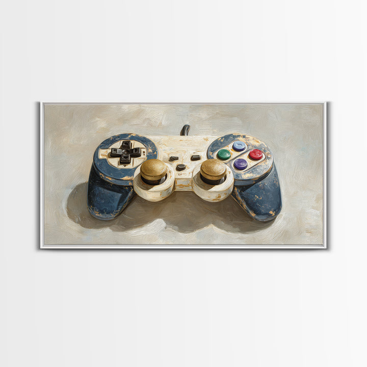 Old School Game Controller Framed Canvas Print, Game Room Art, Minimalist Decor, Game Room Decor, Play, Modern Wall Art, GRA-2x1-50
