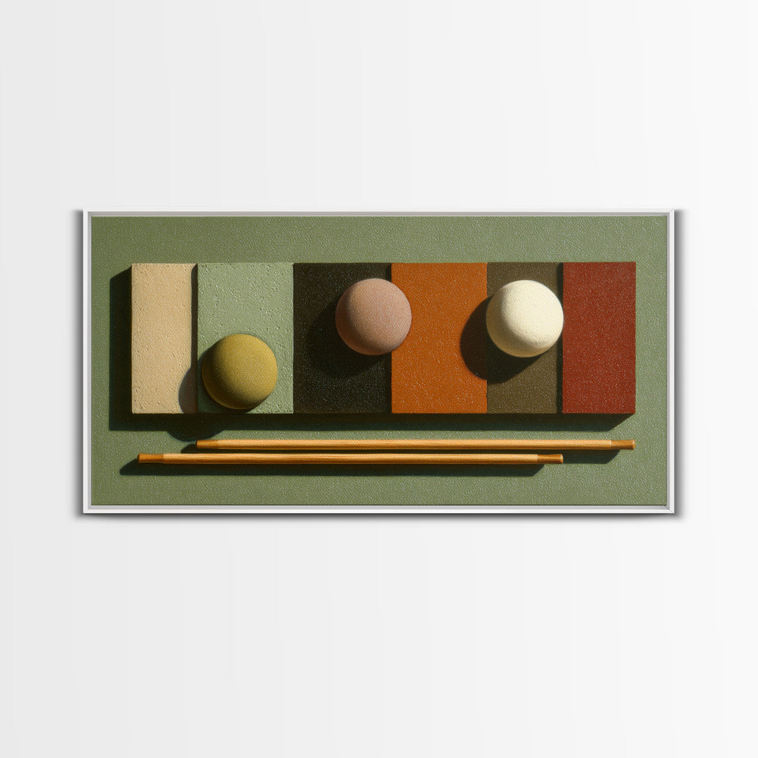 Pool Cue and Chalk on Green Felt Canvas Print, Game Room Art, Contemporary Art, Game Room Decor, Play, Bedroom Wall Art, GRA-2x1-54