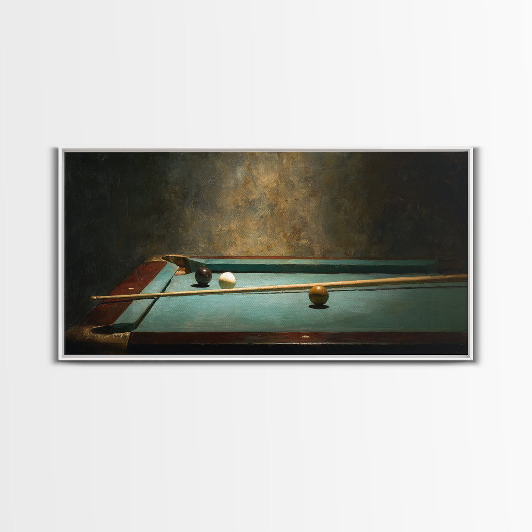 Pool Cue and Chalk on Green Felt Framed Canvas Print, Game Room Art, Luxury Decor, Game Room Decor, Play, Canvas Wall Art, GRA-2x1-6