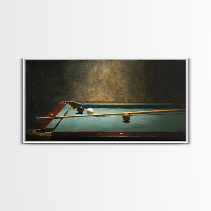 Pool Cue and Chalk on Green Felt Framed Canvas Print, Game Room Art, Luxury Decor, Game Room Decor, Play, Canvas Wall Art, GRA-2x1-6