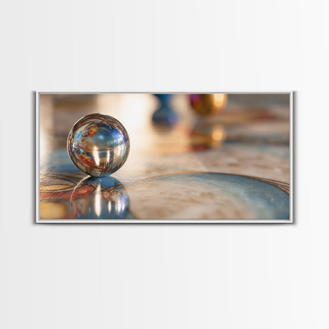Pinball Silver Ball Framed Canvas Print, Game Room Art, Original Art, Game Room Decor, Abstract Art, Play, Trendy Wall Art, GRA-2x1-65