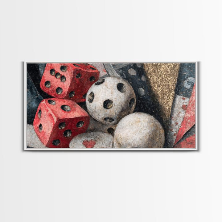 Playing Cards and Dice Canvas Print, Game Room Art, Unique Home Decor, Game Room Decor, Abstract Art, Play, Boho Decor, GRA-2x1-71