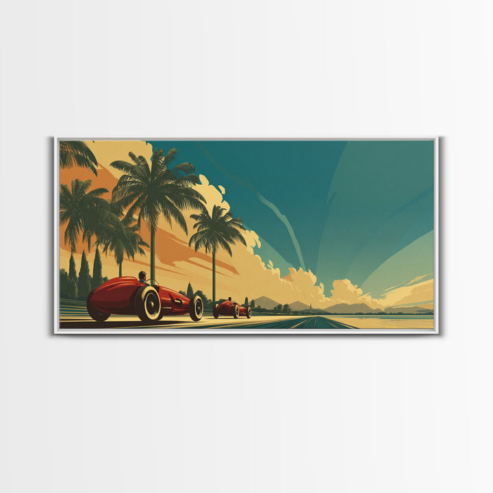 Retro Racing Car Game Poster Without Text Framed Canvas Print, Game Room Art, Luxury Decor, Game Room Decor, Fine Art, Play, GRA-2x1-8