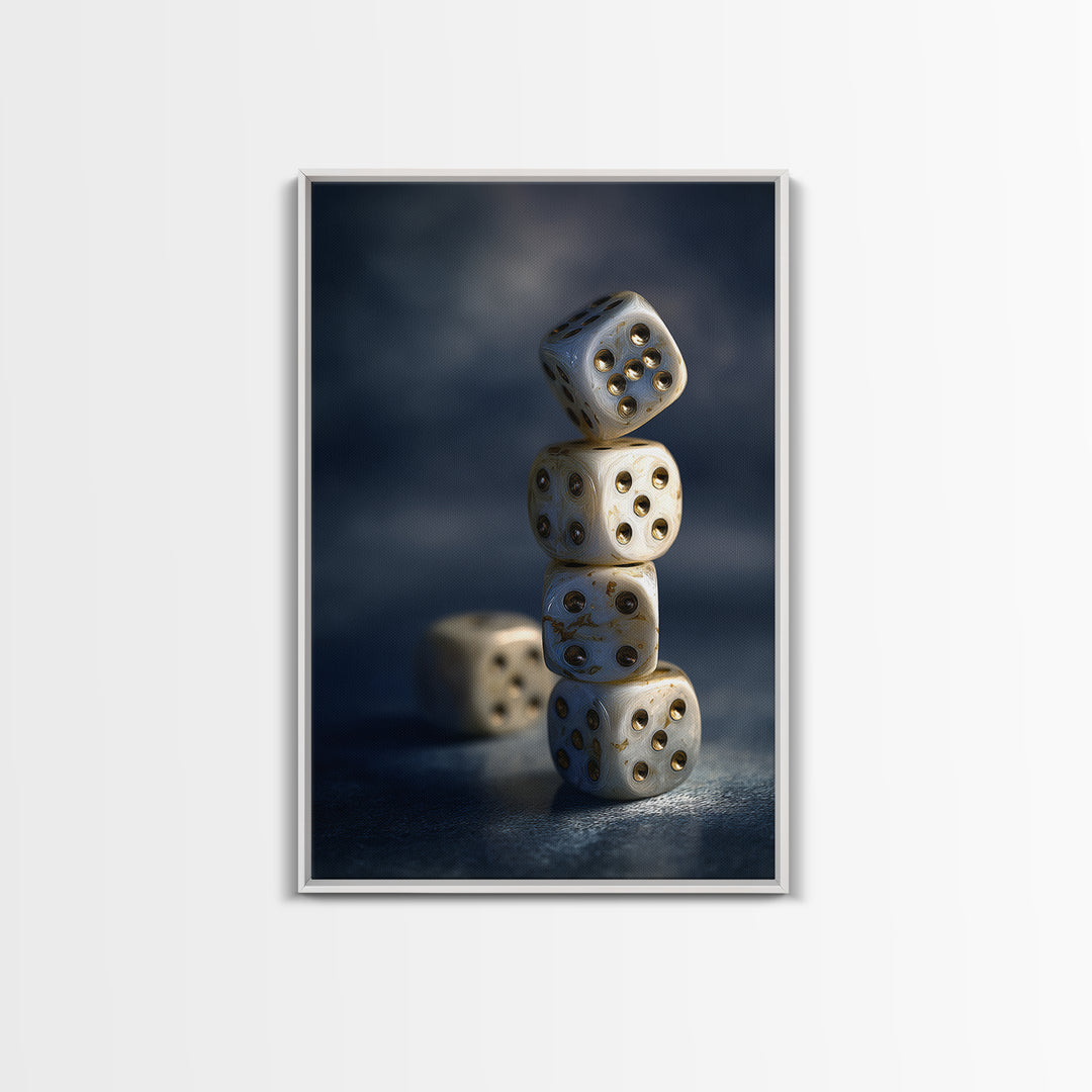 Tabletop Dice Rolling Through Dramatic Light Canvas Print, Game Room Art, Canvas Wall Art, Game Room Decor, Fine Art, Play, GRA-2x3-49