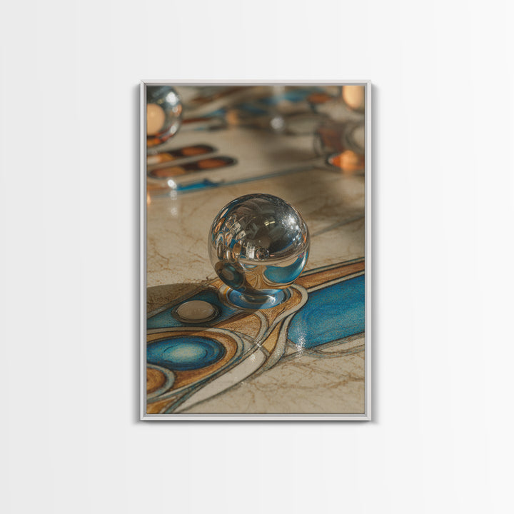 Pinball Silver Ball Framed Canvas Print, Game Room Art, Canvas Art, Game Room Decor, Oil Painting, Play, Living Room Art, GRA-2x3-53