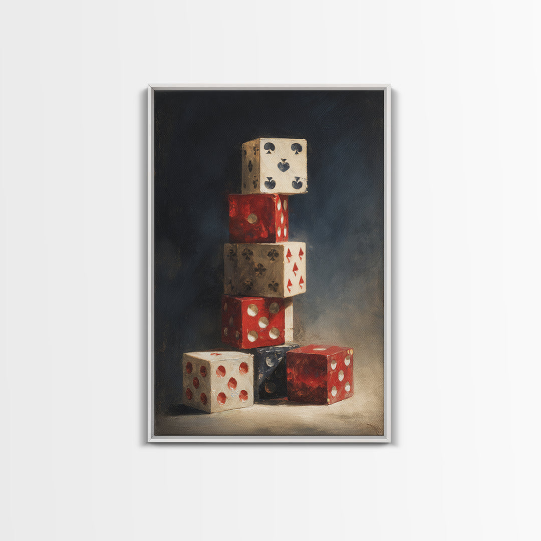 Playing Cards and Dice Framed Canvas Print, Game Room Art, Game Room Decor, Oil Painting, Play, African American Art, GRA-2x3-59