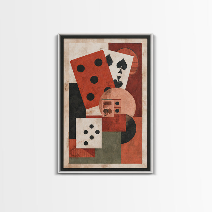 Playing Cards and Dice Framed Canvas Print, Game Room Art, Gamer Gifts, Game Room Decor, Abstract Art, Play, Original Artwork, GRA-2x3-83