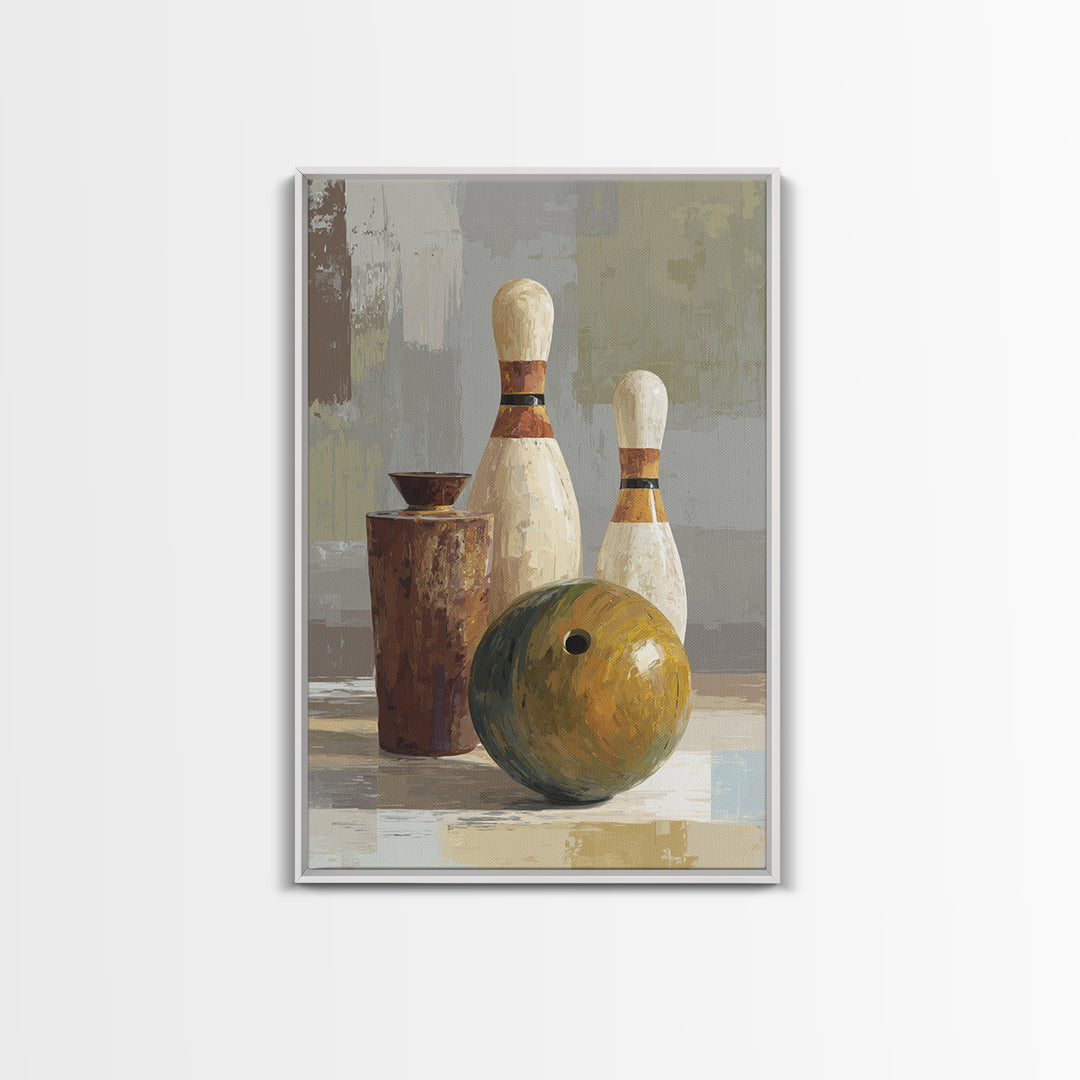 Bowling Ball and Pins Framed Canvas Print, Game Room Art, Black Art, Game Room Decor, Fine Art, Play, Playroom Art, Pop Art, GRA-2x3-94