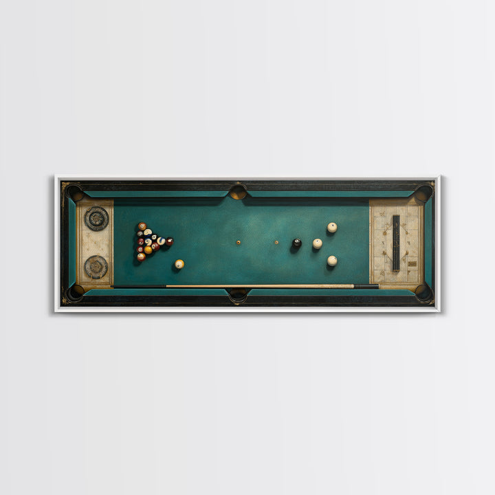 Pool Cue and Chalk on Green Felt Framed Canvas Print, Game Room Art, Original Art, Game Room Decor, Play, Trendy Wall Art, GRA-3x1-2