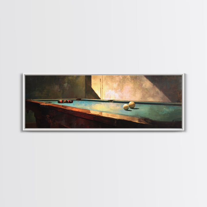 Pool Cue and Chalk on Green Felt Canvas Print, Game Room Art, Modern Wall Art, Game Room Decor, Watercolor Art, Play, GRA-3x1-50