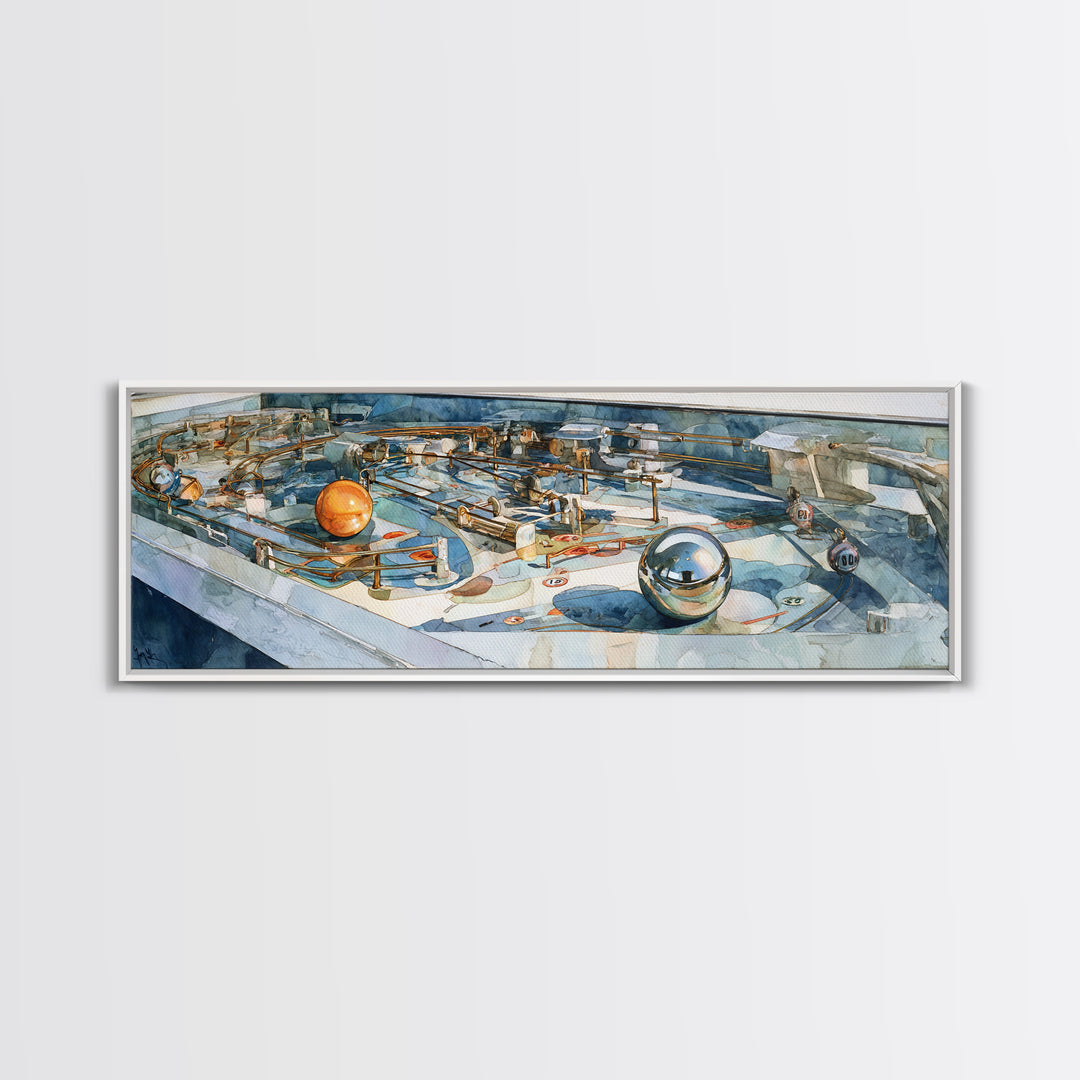 Pinball Silver Ball Canvas Print, Game Room Art, Playroom Wall Decor, Game Room Decor, Oil Painting, Play, Statement Artwork, GRA-3x1-61