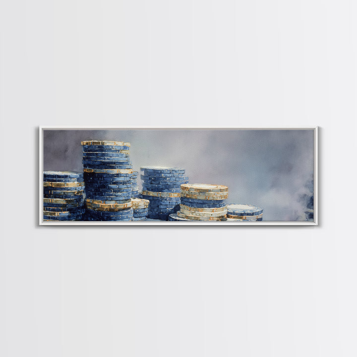 Poker Chips Stacked Like Casino Still Life Canvas Print, Game Room Art, New Home Gift, Game Room Decor, Fine Art, Play, GRA-3x1-71