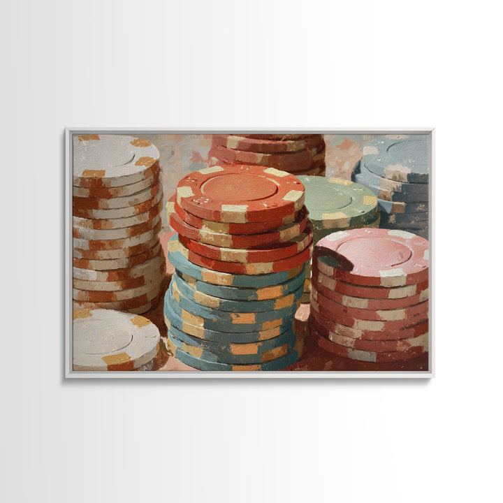 Poker Chips Stacked Like Casino Still Life Canvas Print, Game Room Art, Pop Art, Game Room Decor, Play, Fine Art Print, GRA-3x2-11