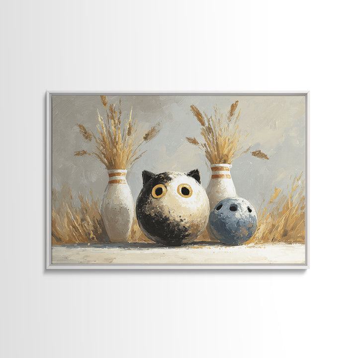 Bowling Ball and Pins Framed Canvas Print, Game Room Art, Black Art, Game Room Decor, Fine Art, Play, Playroom Art, Pop Art, GRA-3x2-18