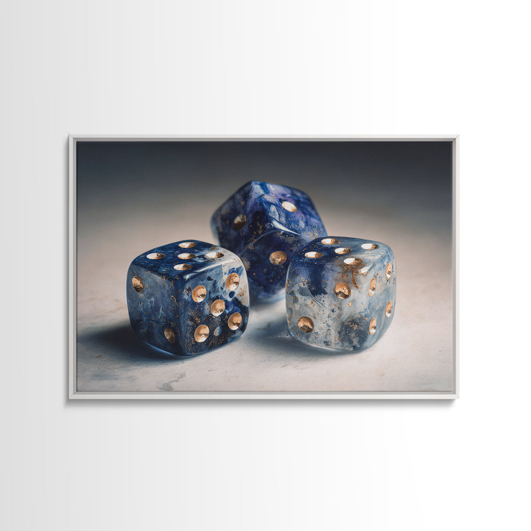 Tabletop Dice Rolling Through Dramatic Light Canvas Print, Game Room Art, Trendy Wall Art, Game Room Decor, Fine Art, Play, GRA-3x2-21