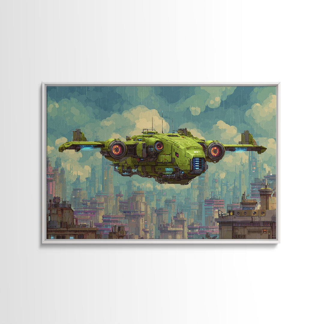 Arcade Spaceship Pixel Art Scene Framed Canvas Print, Game Room Art, Black Woman Art, Game Room Decor, Fine Art, Play, GRA-3x2-23