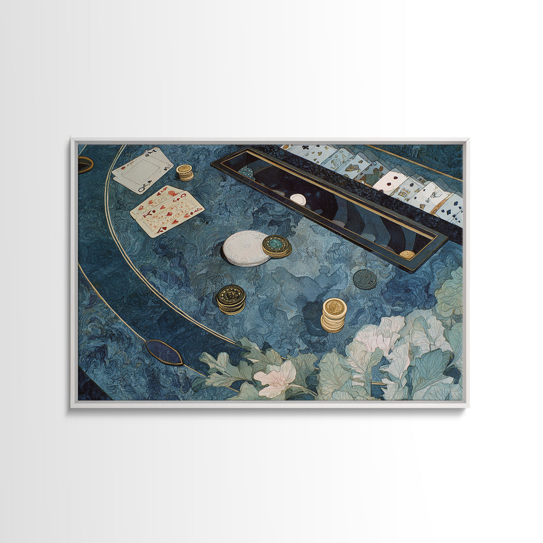 Blackjack Table Still Life Without Words Framed Canvas Print, Game Room Art, African American Art, Game Room Decor, Play, GRA-3x2-24