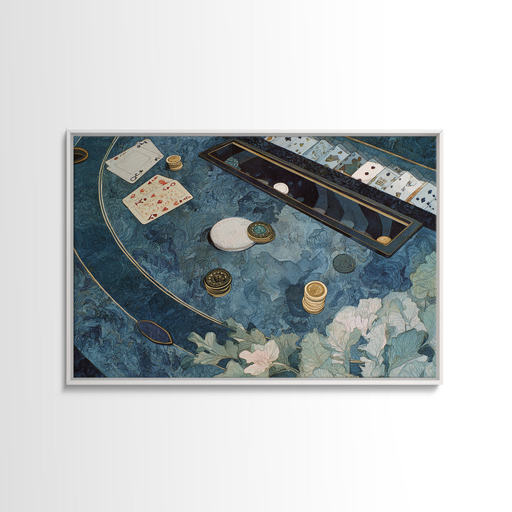 Blackjack Table Still Life Without Words Framed Canvas Print, Game Room Art, African American Art, Game Room Decor, Play, GRA-3x2-24