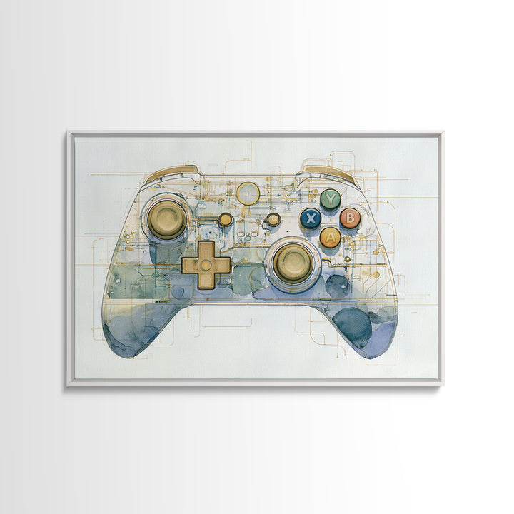 Old School Game Controller Canvas Print, Game Room Art, Trendy Wall Art, Game Room Decor, Watercolor Art, Play, GRA-3x2-34