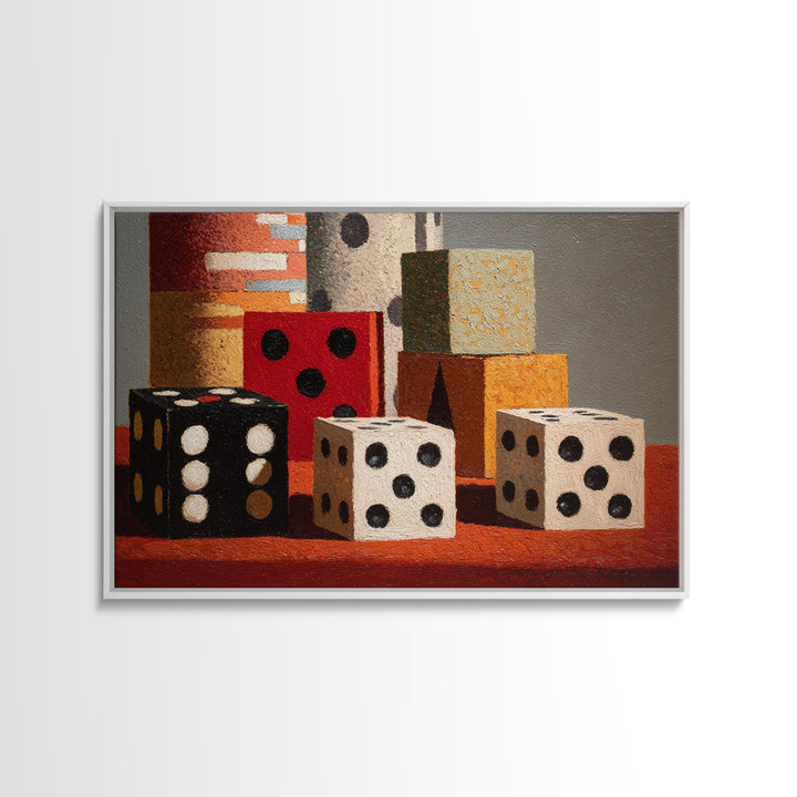 Playing Cards and Dice Framed Canvas Print, Game Room Art, Game Room Decor, Oil Painting, Play, African American Art, GRA-3x2-55