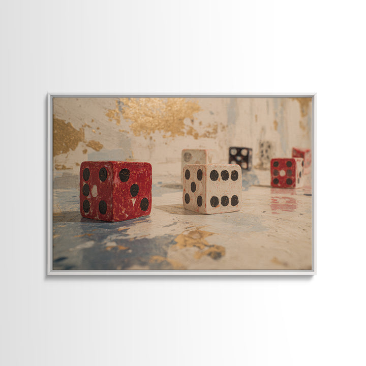 Playing Cards and Dice Framed Canvas Print, Game Room Art, Home Decor, Game Room Decor, Abstract Art, Play, Wall Art Set, GRA-3x2-7