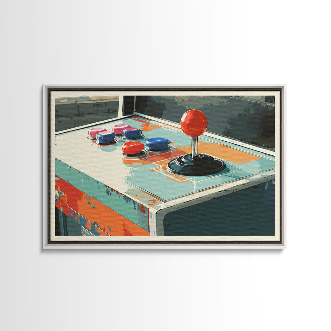Retro Arcade Joystick Framed Canvas Print, Game Room Art, Gallery Decor, Game Room Decor, Fine Art, Play, Contemporary Art, GRA-3x2-77