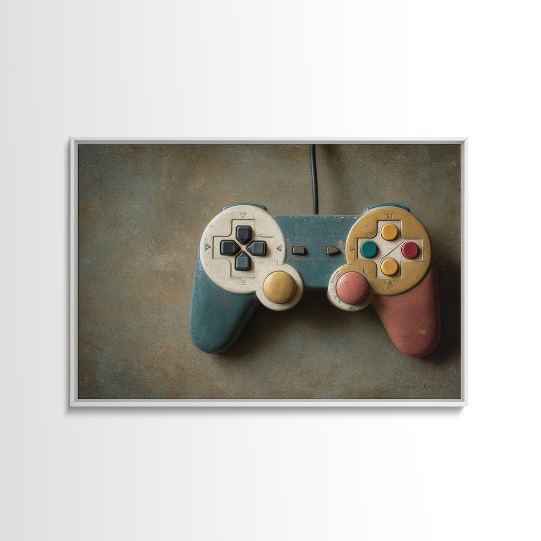 Old School Game Controller Framed Canvas Print, Game Room Art, Unique Home Decor, Game Room Decor, Oil Painting, Play, GRA-3x2-82