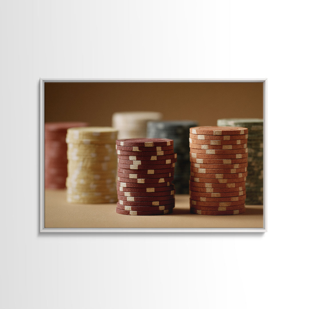 Poker Chips Stacked Like Casino Still Life Canvas Print, Game Room Art, Wall Art, Game Room Decor, Play, Bedroom Wall Art, GRA-3x2-83
