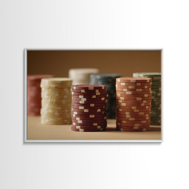 Poker Chips Stacked Like Casino Still Life Canvas Print, Game Room Art, Wall Art, Game Room Decor, Play, Bedroom Wall Art, GRA-3x2-83